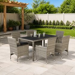 Stylish 7 Piece Grey Poly Rattan Dining Set