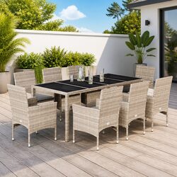 9 Piece Grey Poly Rattan Garden Dining Set
