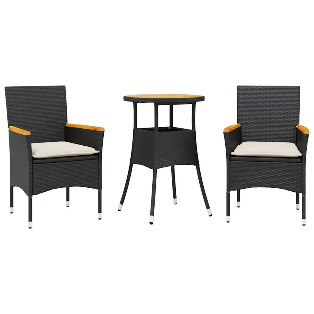 Black 3 Piece Outdoor Dining Set with Acacia Table