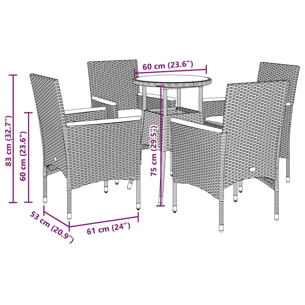 5 Piece Garden Dining Set with Cushions