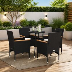 Premium 5 Piece Black Poly Rattan Dining Set with Cushions