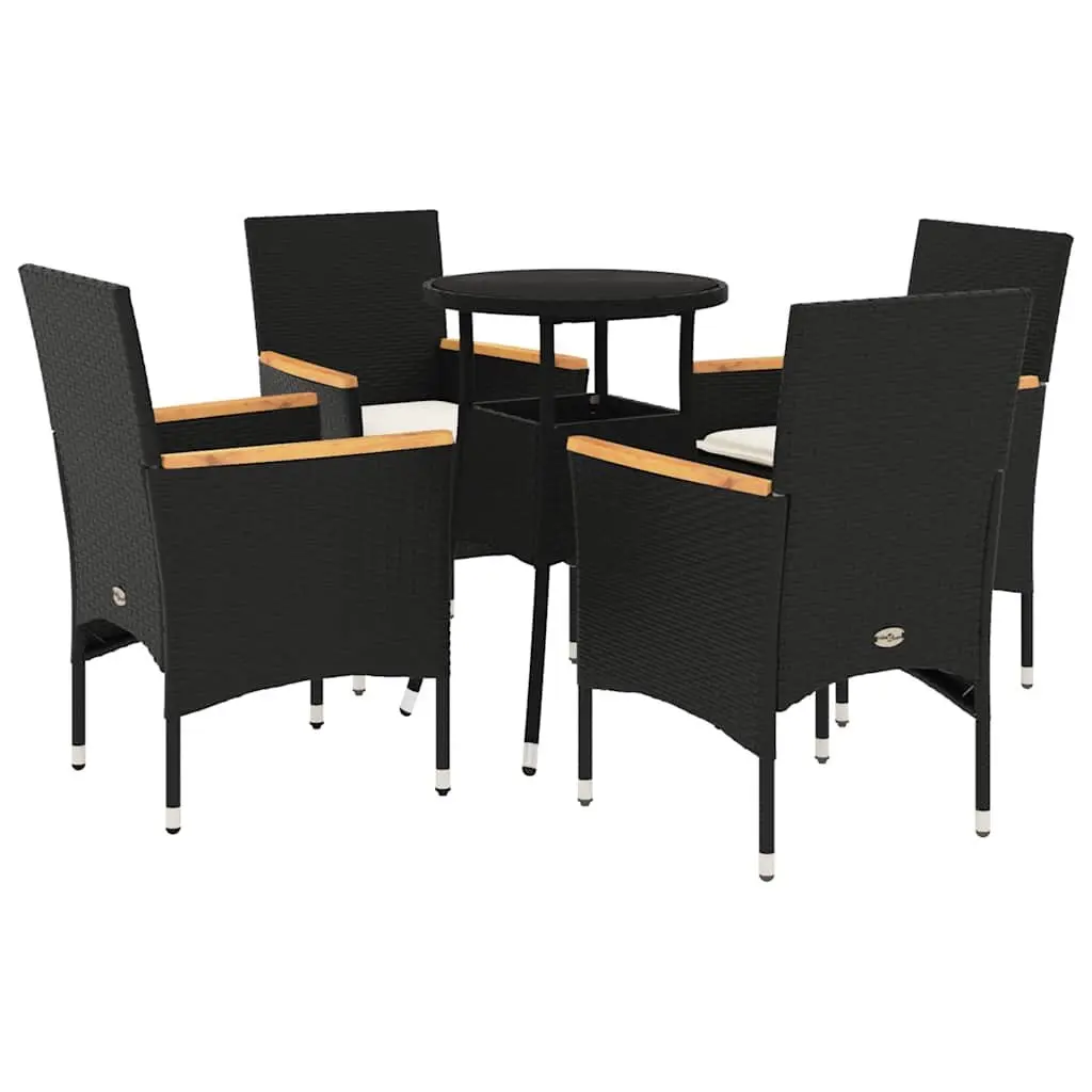 5 Piece Garden Dining Set PE Rattan Tempered Glass Black Outdoor