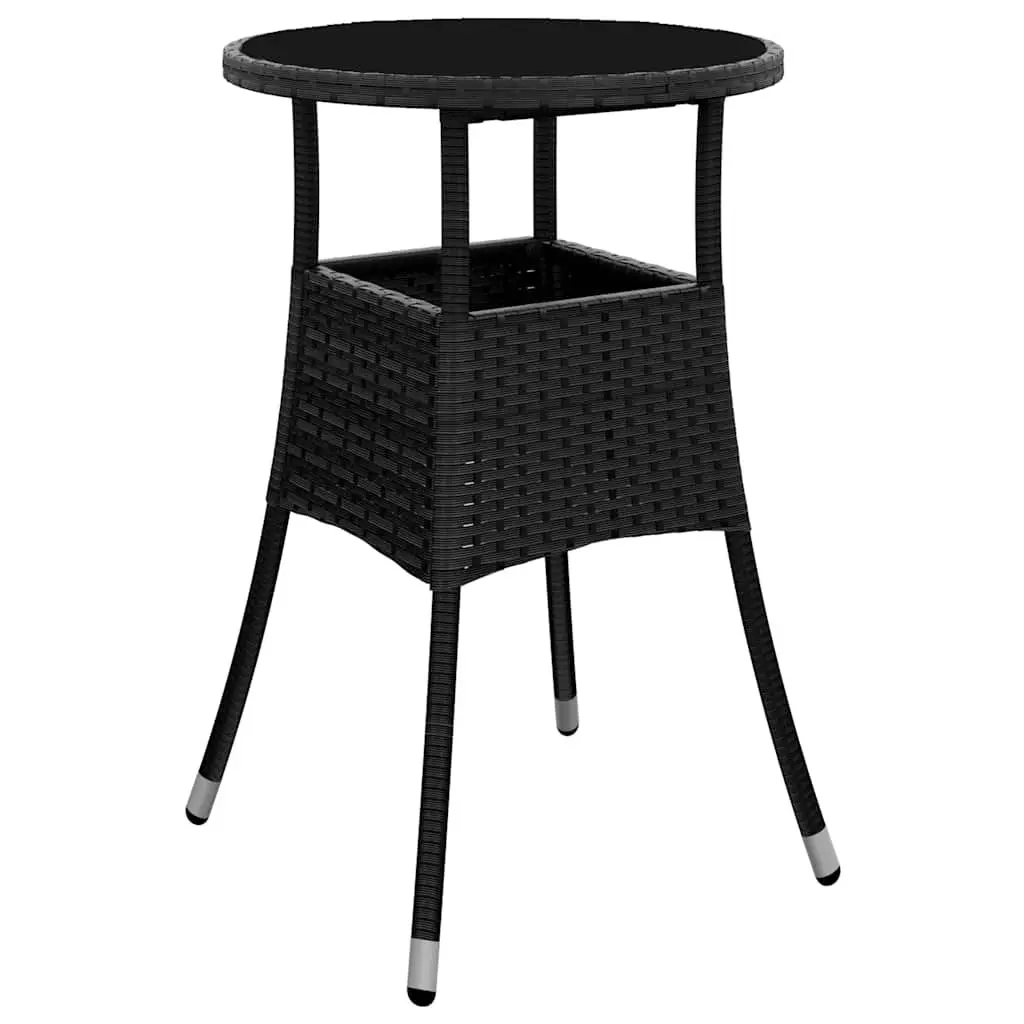 5 Piece Garden Dining Set PE Rattan Tempered Glass Black Outdoor