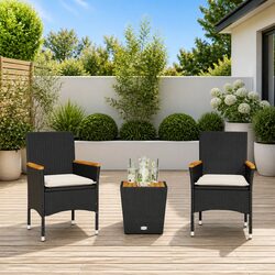 Durable Black Poly Rattan 3 Piece Bistro Set