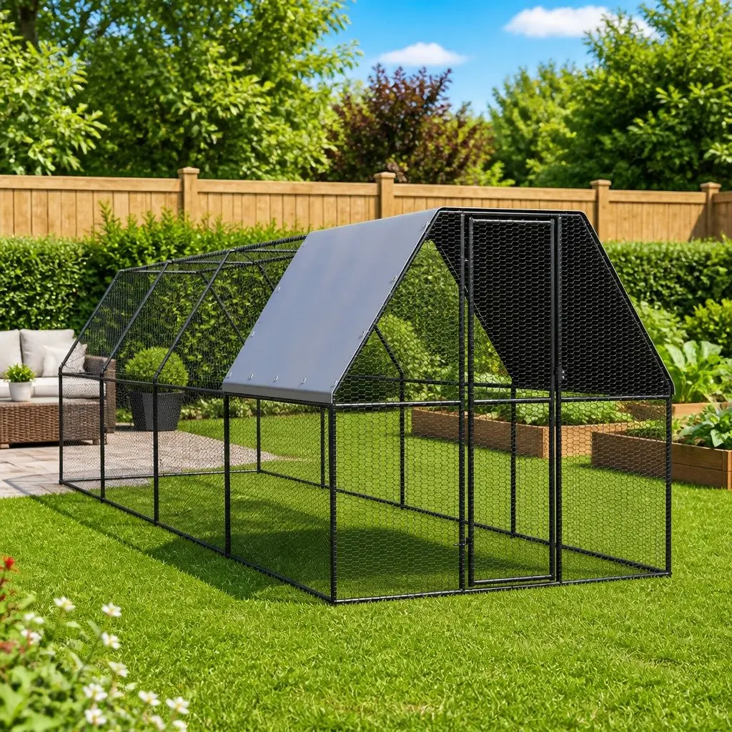 Chicken Cage Galvanised Steel 2x8x2m Silver Outdoor Poultry Coop Enclosure Hens Ducks