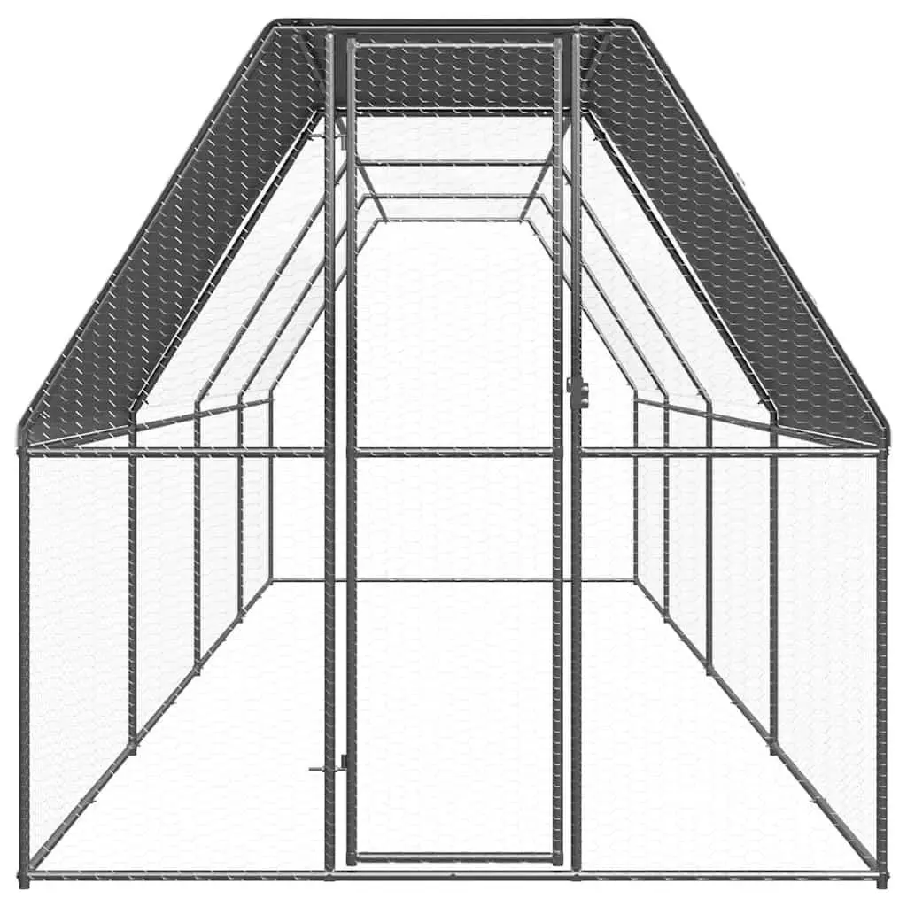 Chicken Cage Galvanised Steel 2x8x2m Silver Outdoor Poultry Coop Enclosure Hens Ducks