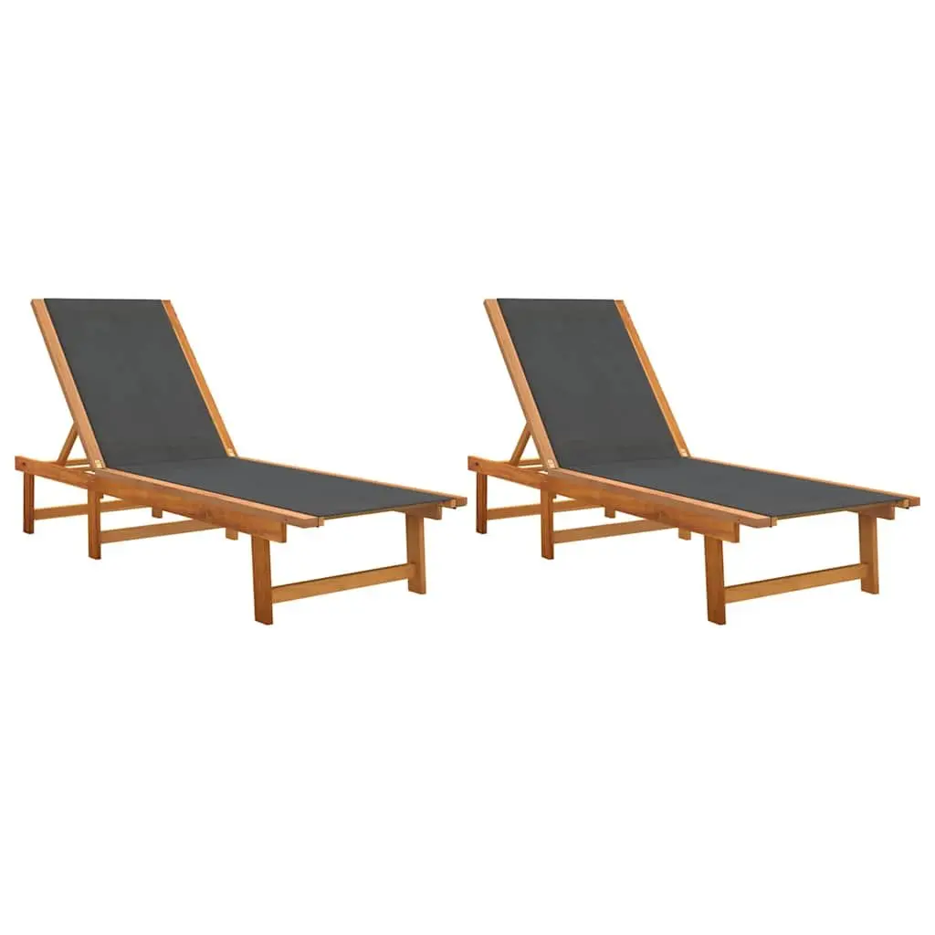 Sun Loungers Textilene Fabric Adjustable Backrest 2 pcs Brown Acacia Wood