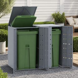 Durable Grey Steel Wheelie Bin Storage Enclosure for 2 Bins