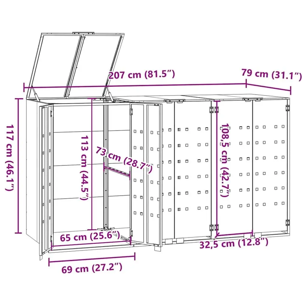 Wheelie Bin Storage Shed for 3 Garbage Bins