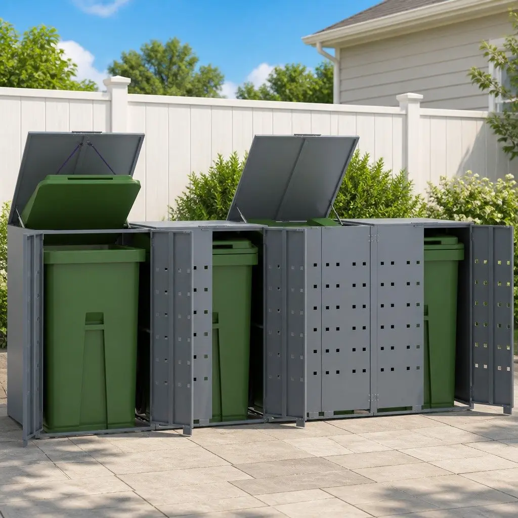 Grey Garden Waste Container Enclosure for 4 Bins