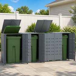 Grey Garden Waste Container Enclosure for 4 Bins