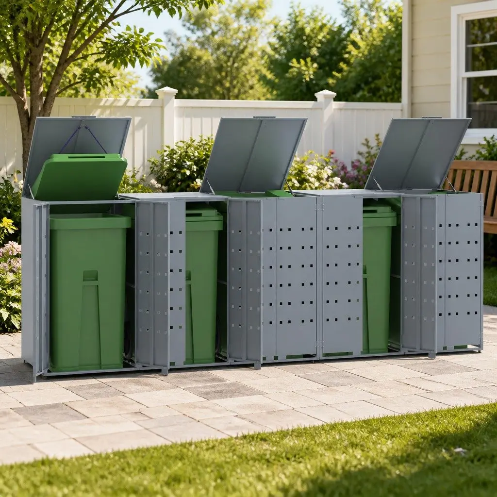 Grey Steel Wheelie Bin Storage Shed for 5 Bins