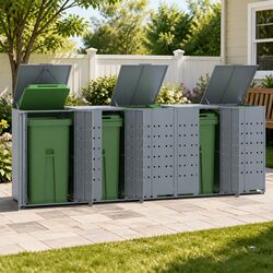 Grey Steel Wheelie Bin Storage Shed for 5 Bins