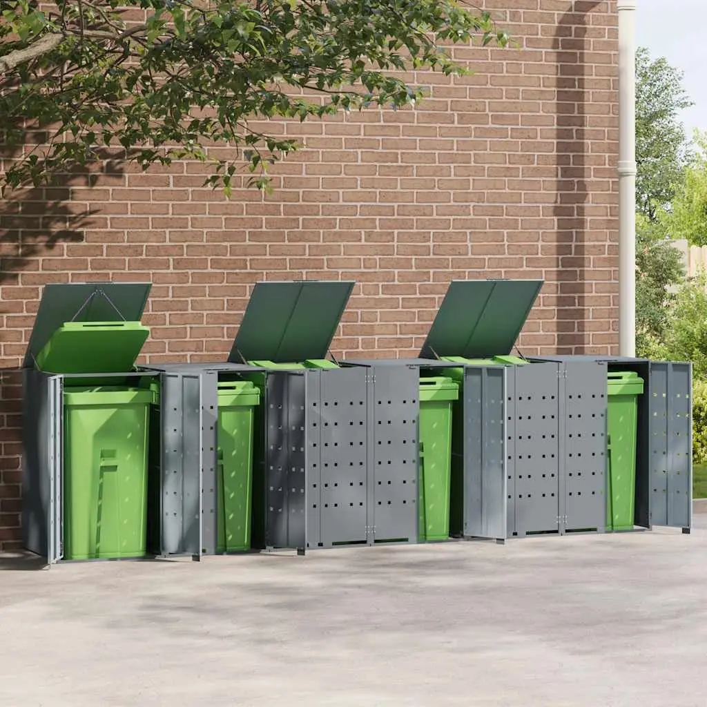 Wheelie Bin Storage Shed Powder-coated Steel 414x79x117cm Grey