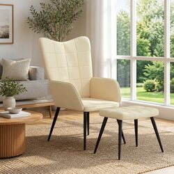 Stylish Cream Armchair with Stool for Comfort