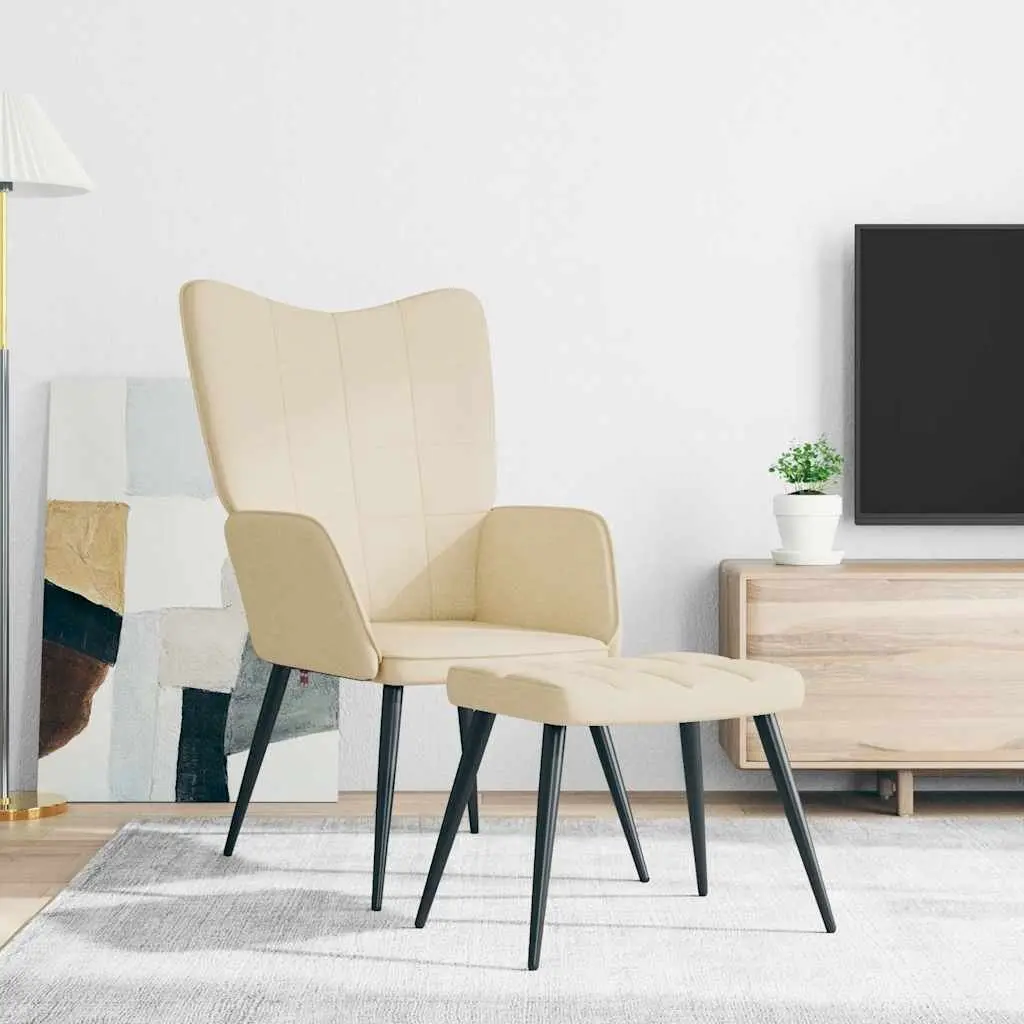 Armchair Fabric Cream with Footstool