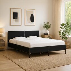 Premium Bed Frame 150x200 cm in Black with Metal Legs