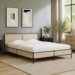 Sturdy 150x200 cm Brown Sonoma Oak Bed Frame with Headboard