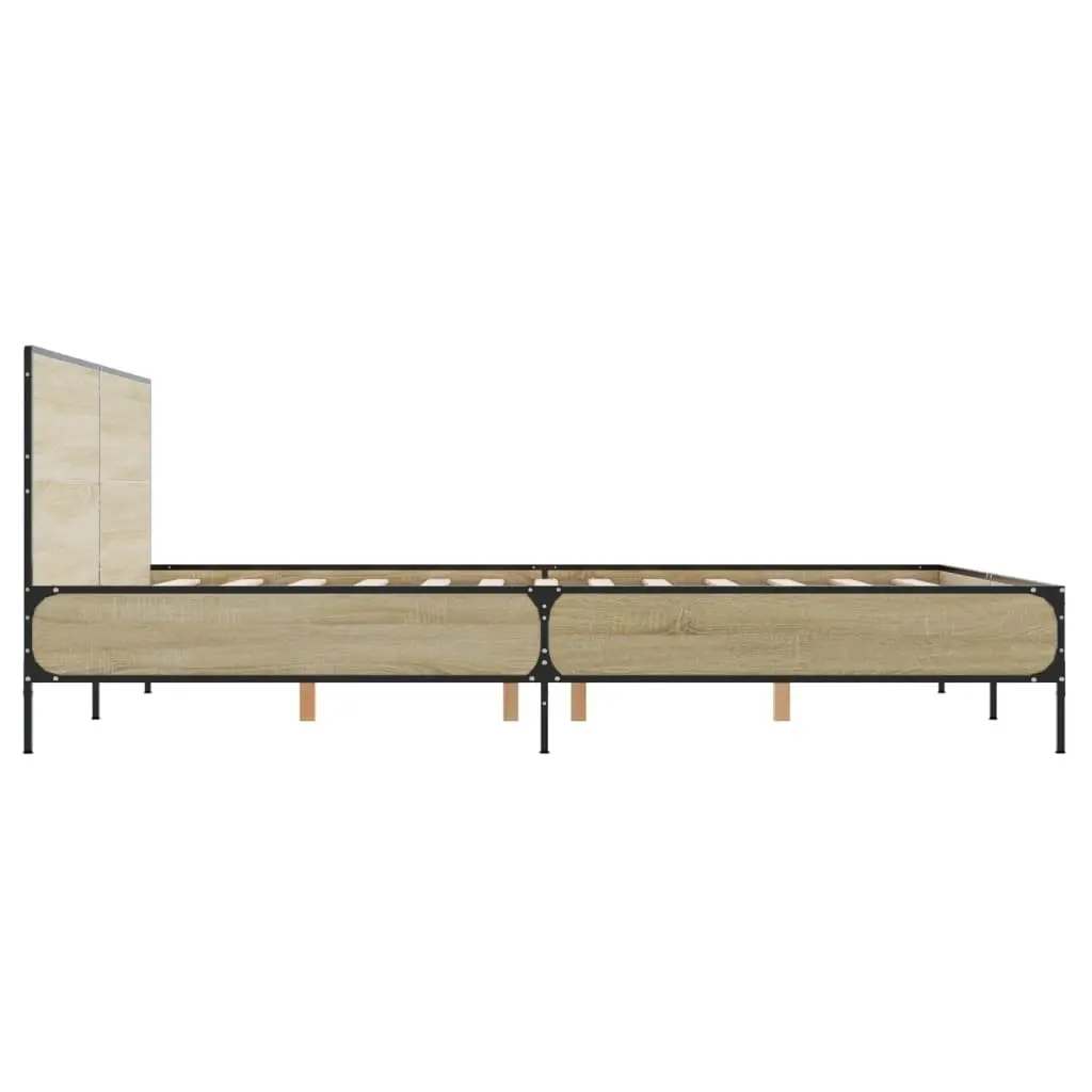 Bed Frame Engineered Wood 150x200 cm Brown Sonoma Oak with Headboard Metal Legs