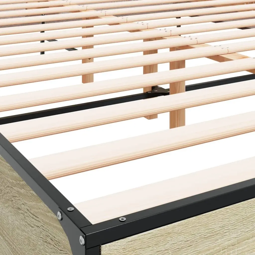 Bed Frame Engineered Wood 150x200 cm Brown Sonoma Oak with Headboard Metal Legs