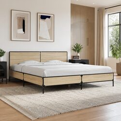 Durable King Bed Frame 183x203cm with Headboard in Brown