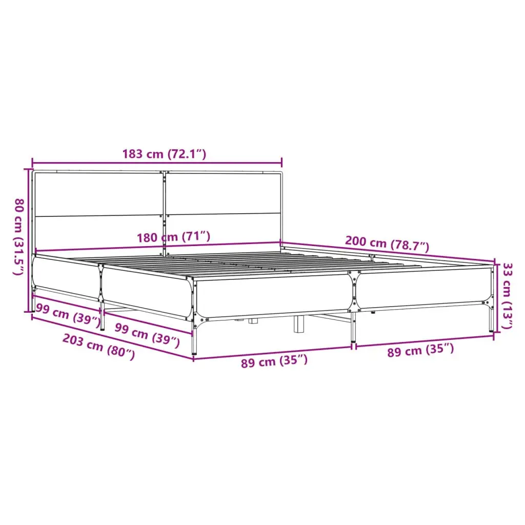 King Bed Frame 183x203cm with Headboard in Brown
