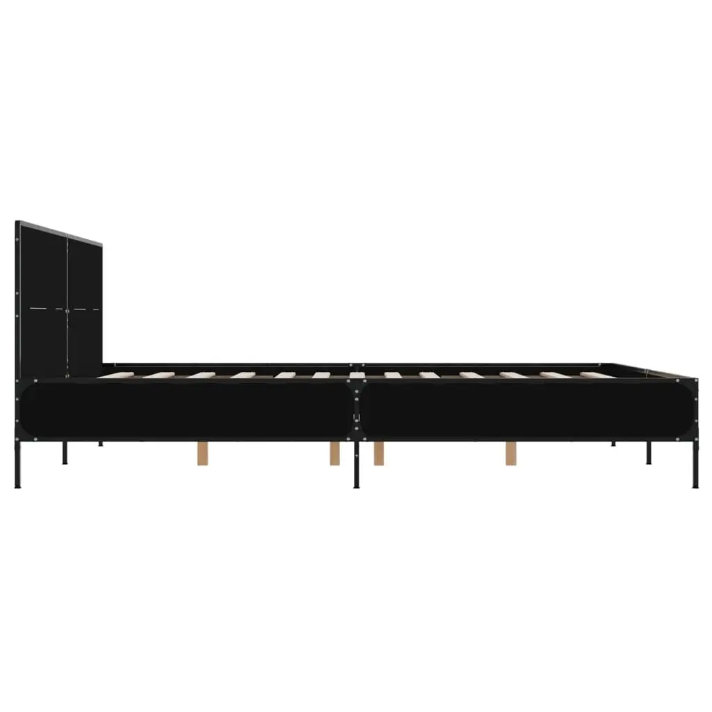 Black Bed Frame 135x190 cm with Headboard Support