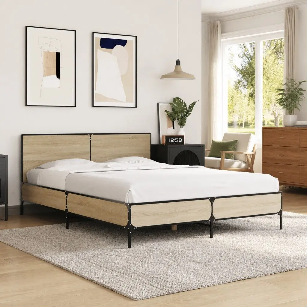 Queen Size Bed Frame Engineered Wood 135x190 cm Brown