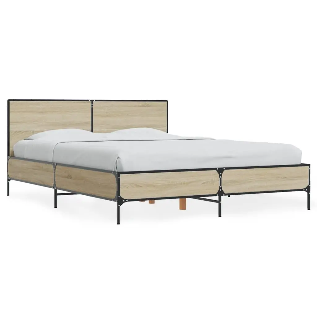 Queen Size Bed Frame Engineered Wood 135x190 cm Brown