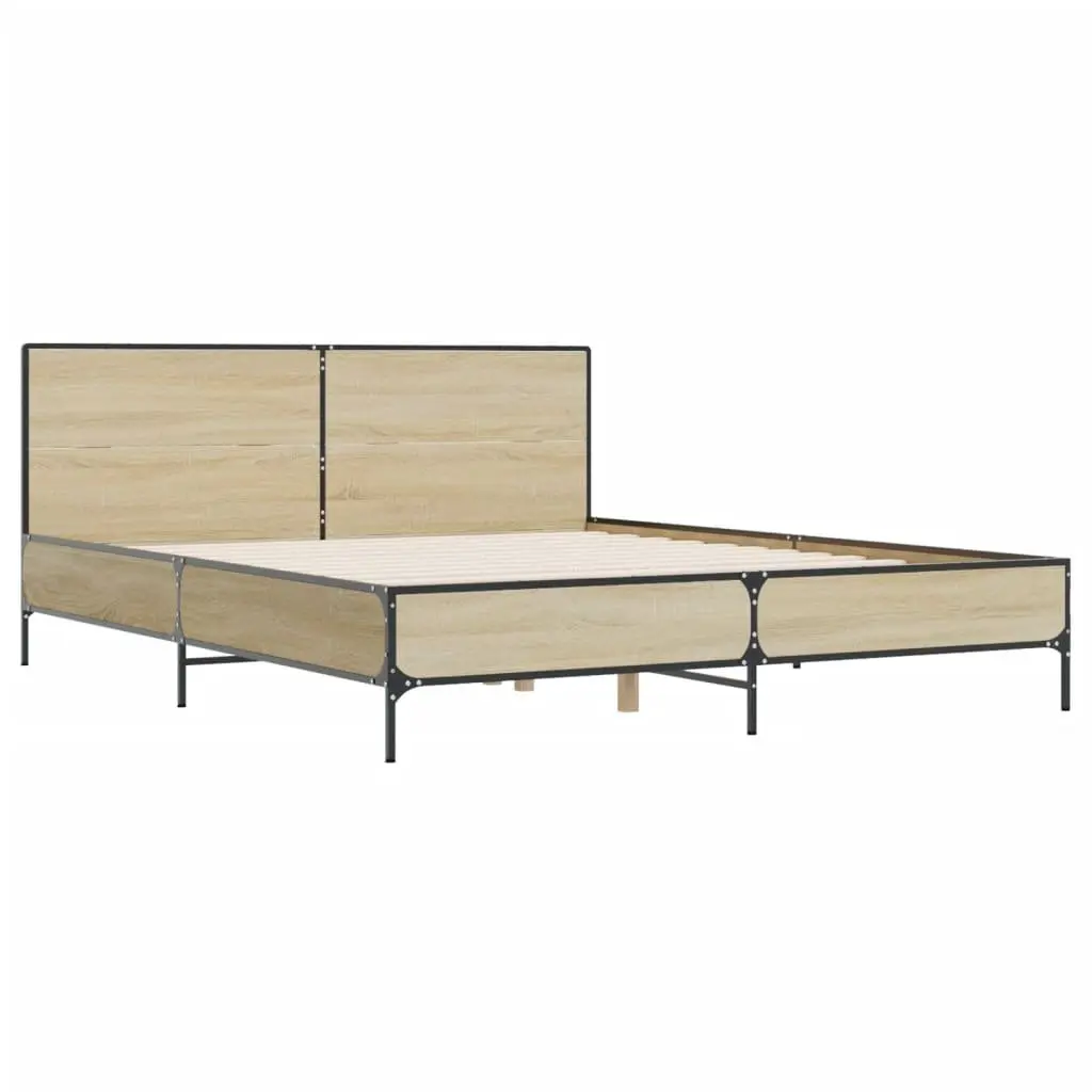 Queen Size Bed Frame Engineered Wood 135x190 cm Brown