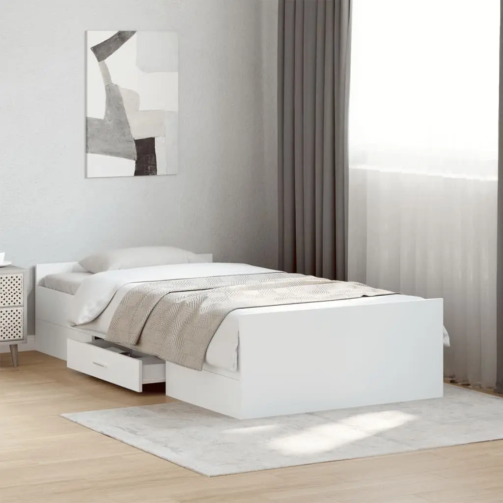 White Bed Frame with Storage Drawers 90x190 cm