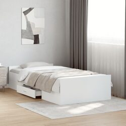 Sturdy White Bed Frame with Storage Drawers 90x190 cm