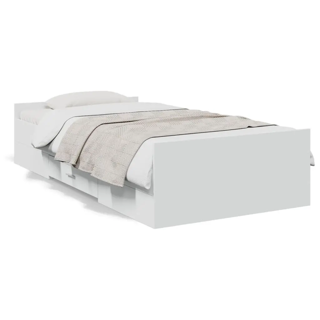 White Bed Frame with Storage Drawers 90x190 cm