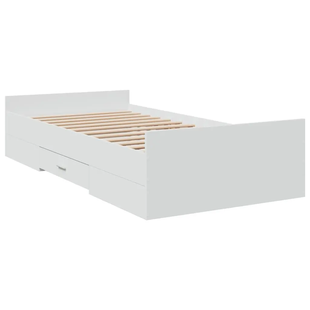 White Bed Frame with Storage Drawers 90x190 cm