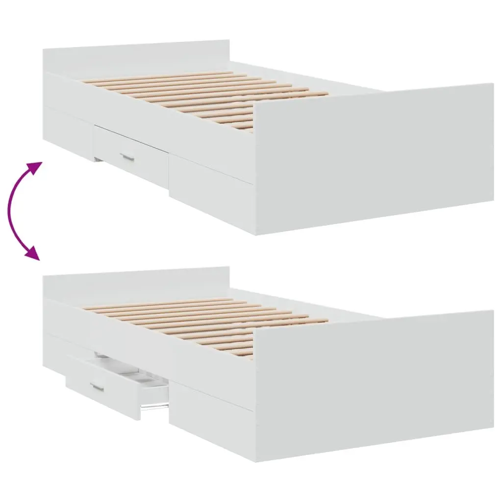 White Bed Frame with Storage Drawers 90x190 cm