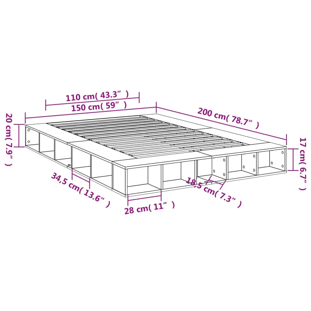 Queen Size Bed Frame with Storage, 150x200 cm White