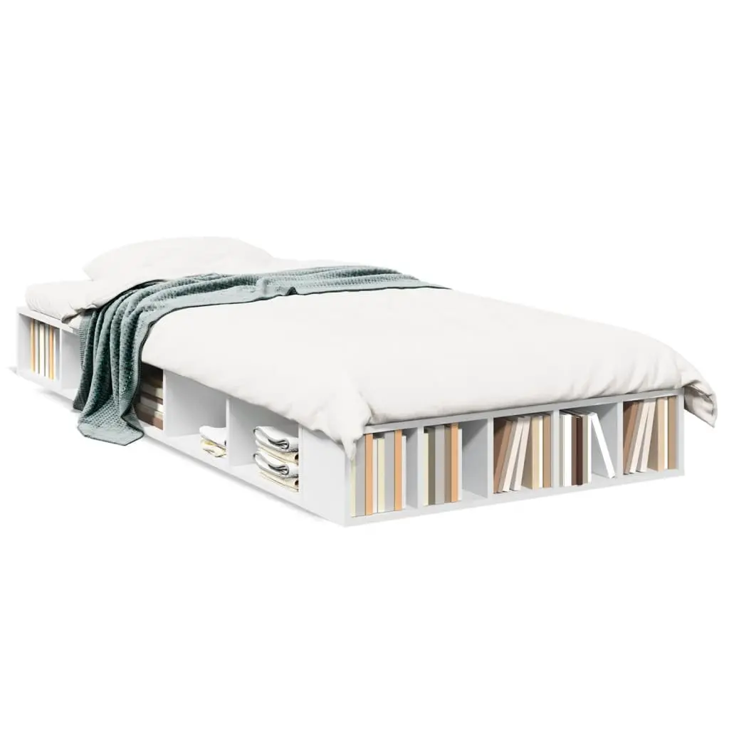 White Bed Frame 90x190 cm with Storage and Support