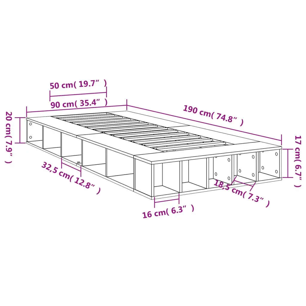 White Bed Frame 90x190 cm with Storage and Support