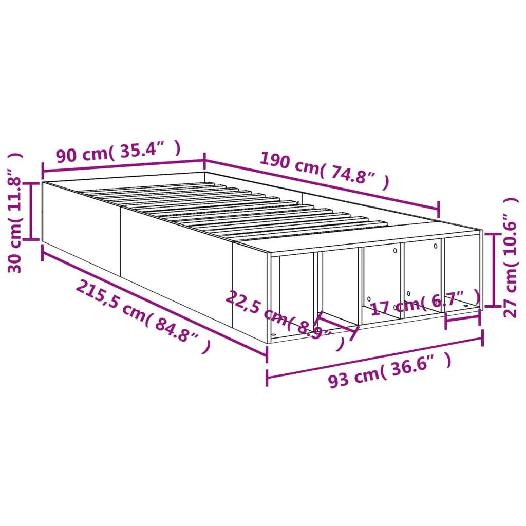 White Bed Frame 90x190 cm with Storage