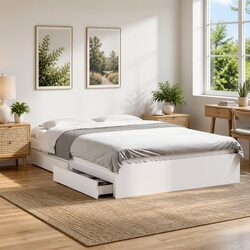 Durable White Bed Frame with Storage Drawers 150x200 cm