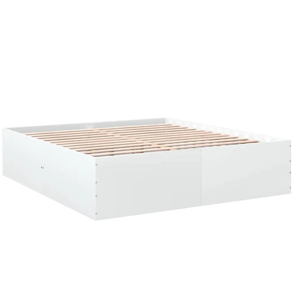 Bed Frame White 180x200 cm Modern Design Engineered Wood Slats Support
