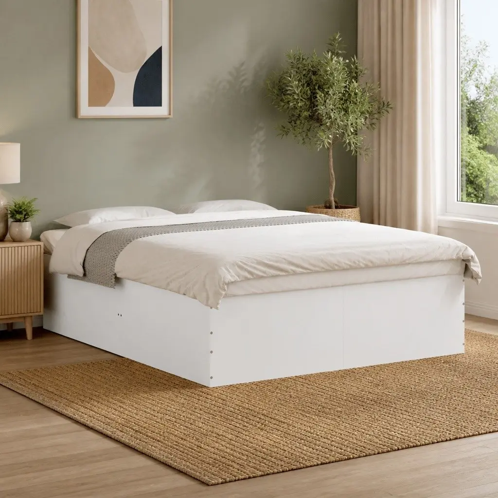 White Bed Frame 150x200 cm with Slatted Base