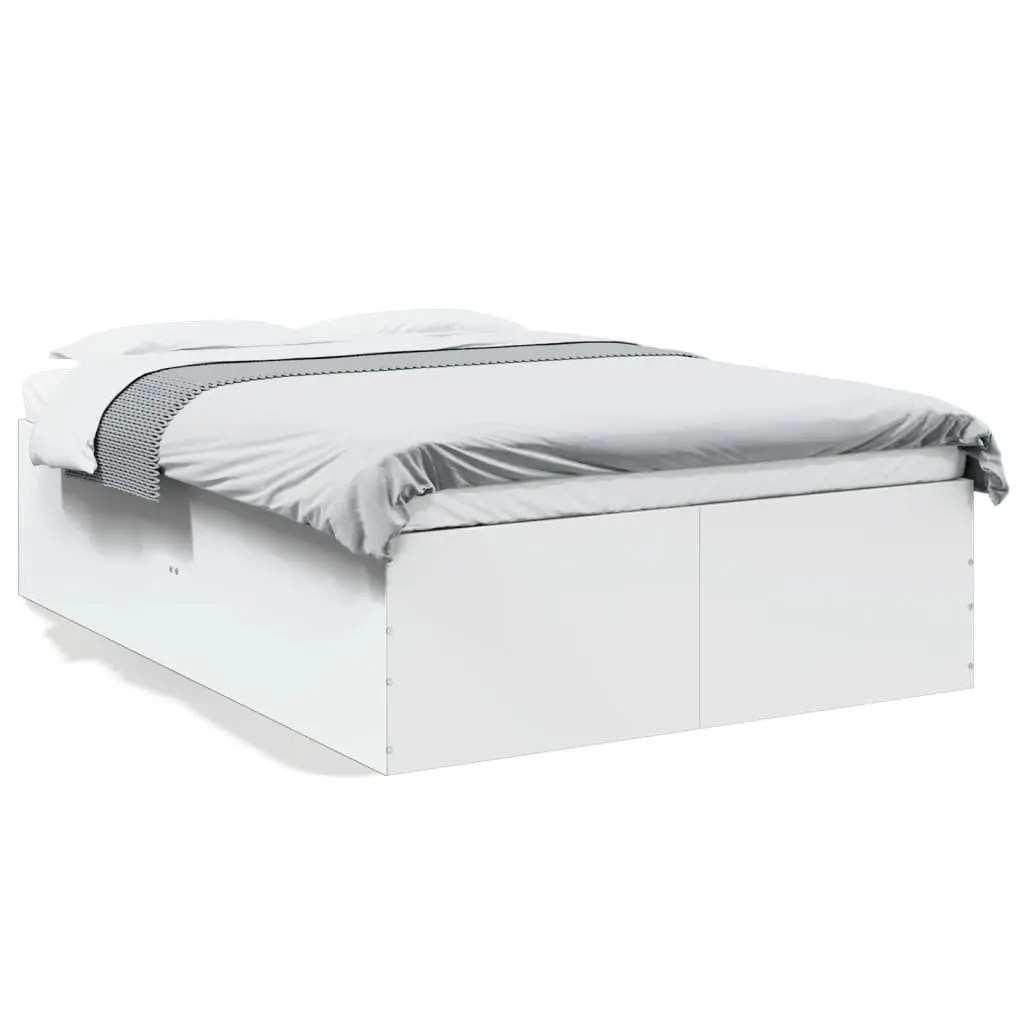 White Engineered Wood Bed Frame 135x190 cm with Slatted Base