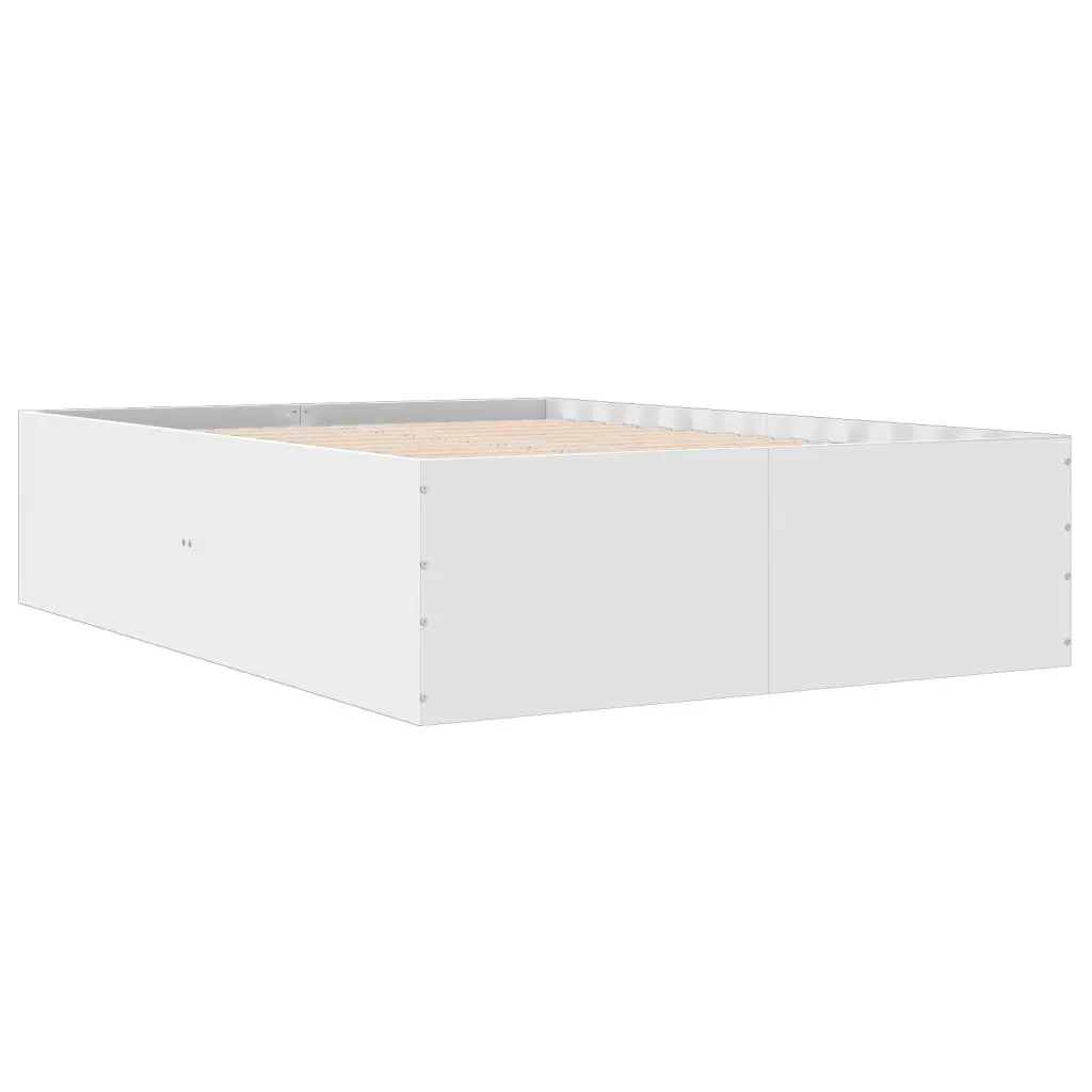 White Engineered Wood Bed Frame 135x190 cm with Slatted Base