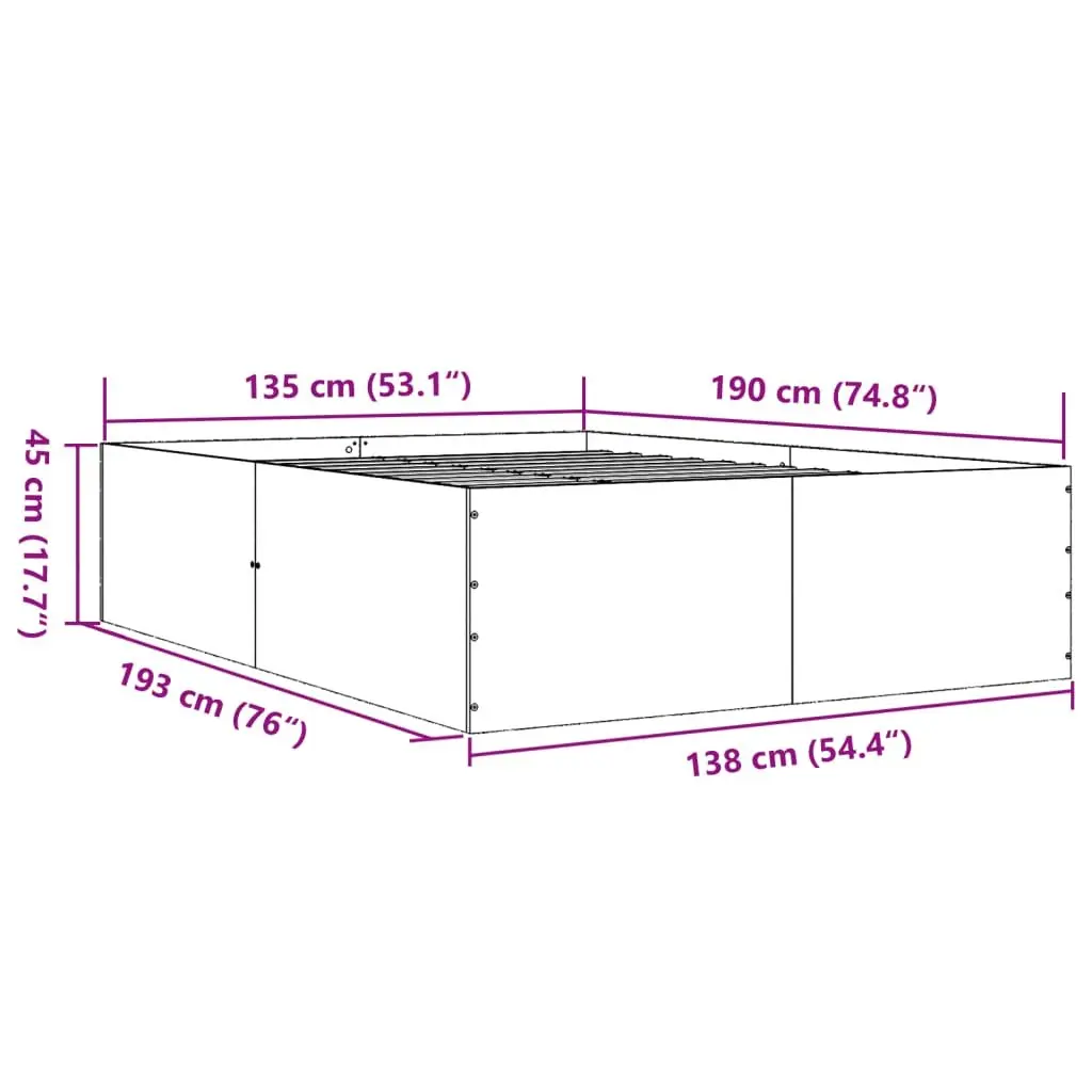 White Engineered Wood Bed Frame 135x190 cm with Slatted Base