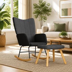 Premium Grey Fabric Rocking Chair with Matching Stool