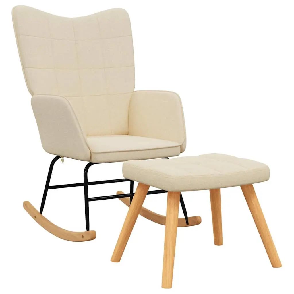 Cream Fabric Rocking Chair with Stool
