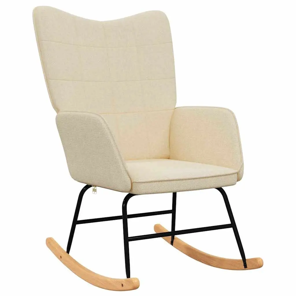 Cream Fabric Rocking Chair with Stool
