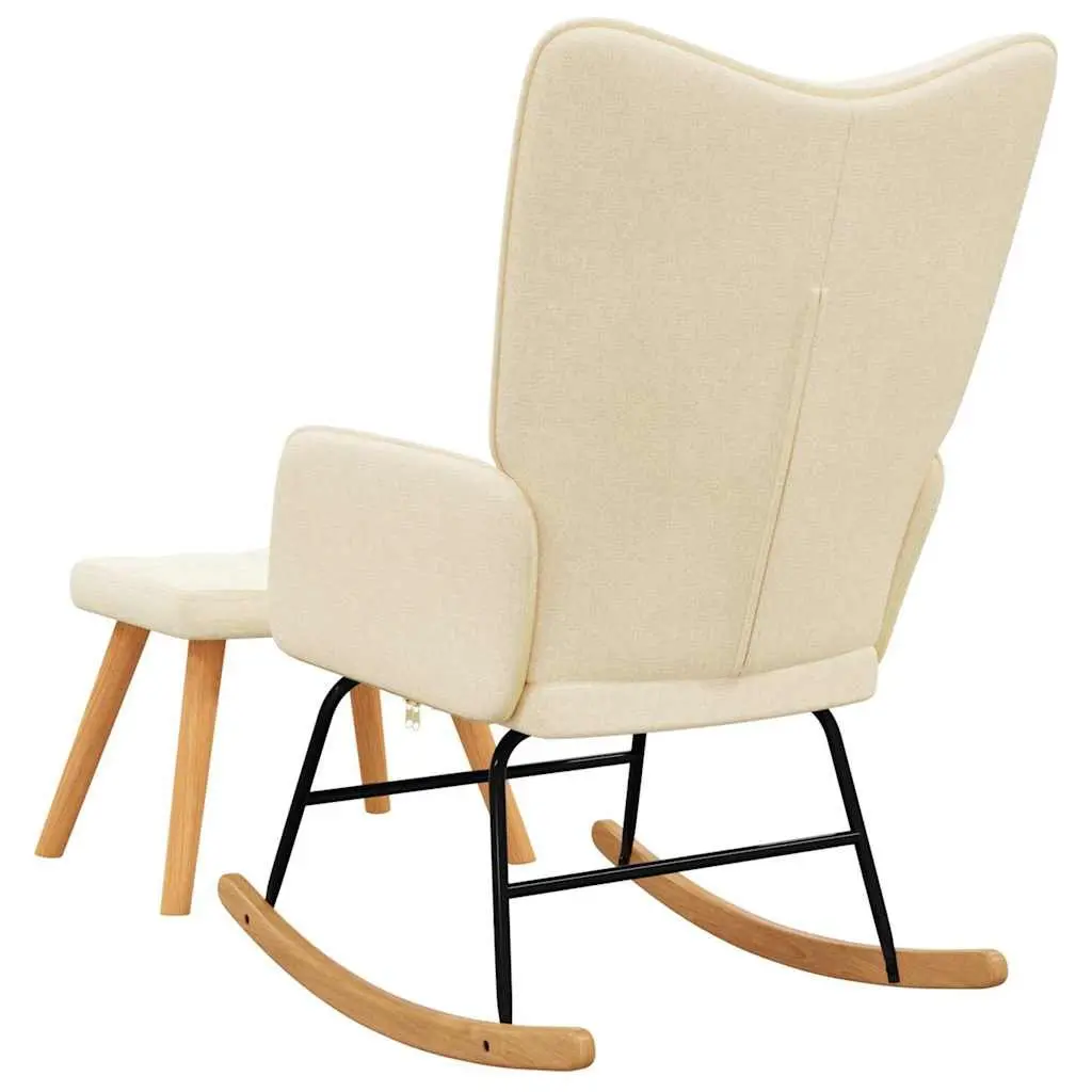 Cream Fabric Rocking Chair with Stool