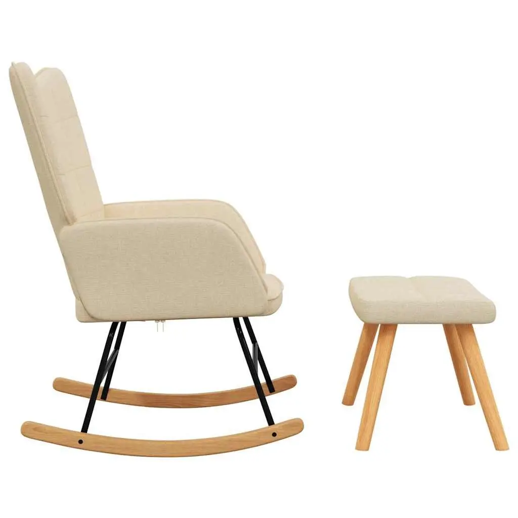 Cream Fabric Rocking Chair with Stool